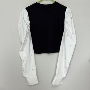 Black and White Pearl Sleeve Blouse